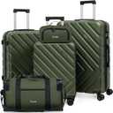 Luggage Sets,5 Piece (20"/24"/28"/DB/TB) Green | Removable wheels,Spinner Wheels dimensions 22x14x9 inches, airline compliant,combination lock