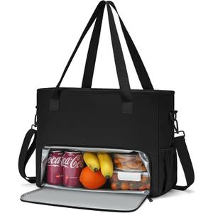 Lunch Tote Bag for Women, Teacher Tote Bag 15.6 inch Laptop Bags with Insulated Lunch Compartment, Casual Canvas Work Bag Nurse Bags Computer Messenger Bag, Laptop Briefcase for Office, Travel, Black