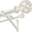 1 Inch Heavy Duty Adjustable Double Curtain Rod for Windows 66 to 120 Inches - Weathered White Boho Farmhouse Double Curtain Rod with Decorative Finials - for Living Room, Bedroom, Easy to install