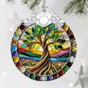 3 x Stained Glass Ornament, Tree of Life Christmas Ornaments, Christmas Tree Ornaments, Holiday Ornament & Festive Home Decor, Exquisite Party Gifts for Nature Lovers & Tree of Life Gifts
