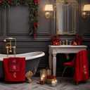 2 x VitalCozy 3 Pcs Snowflake Bathroom Towel Set 100% Cotton with 1 Bath Towels, 1 Hand, 1 Wash Cloth Winter Red Snowflake Embroidered Holiday Decorative for Kitchen Bath Dish Drying Cleaning