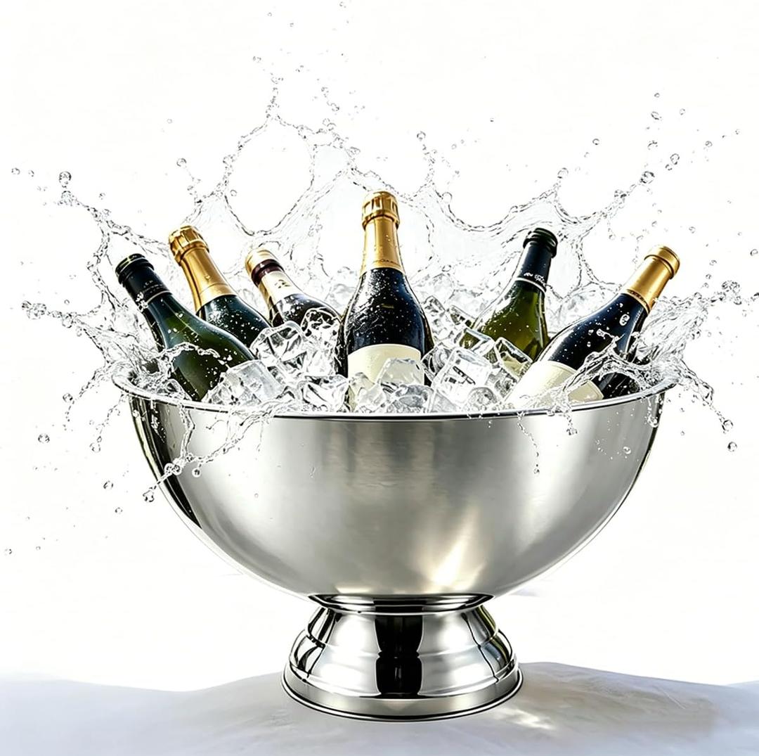 Champagne Bucket,12L Capacity Stainless Steel Champagne Ice Bucket for Parties,Large Silver Wine Chiller for Weddings & Home Entertaining,Sleek Design,Premium Performance & Elegant Display