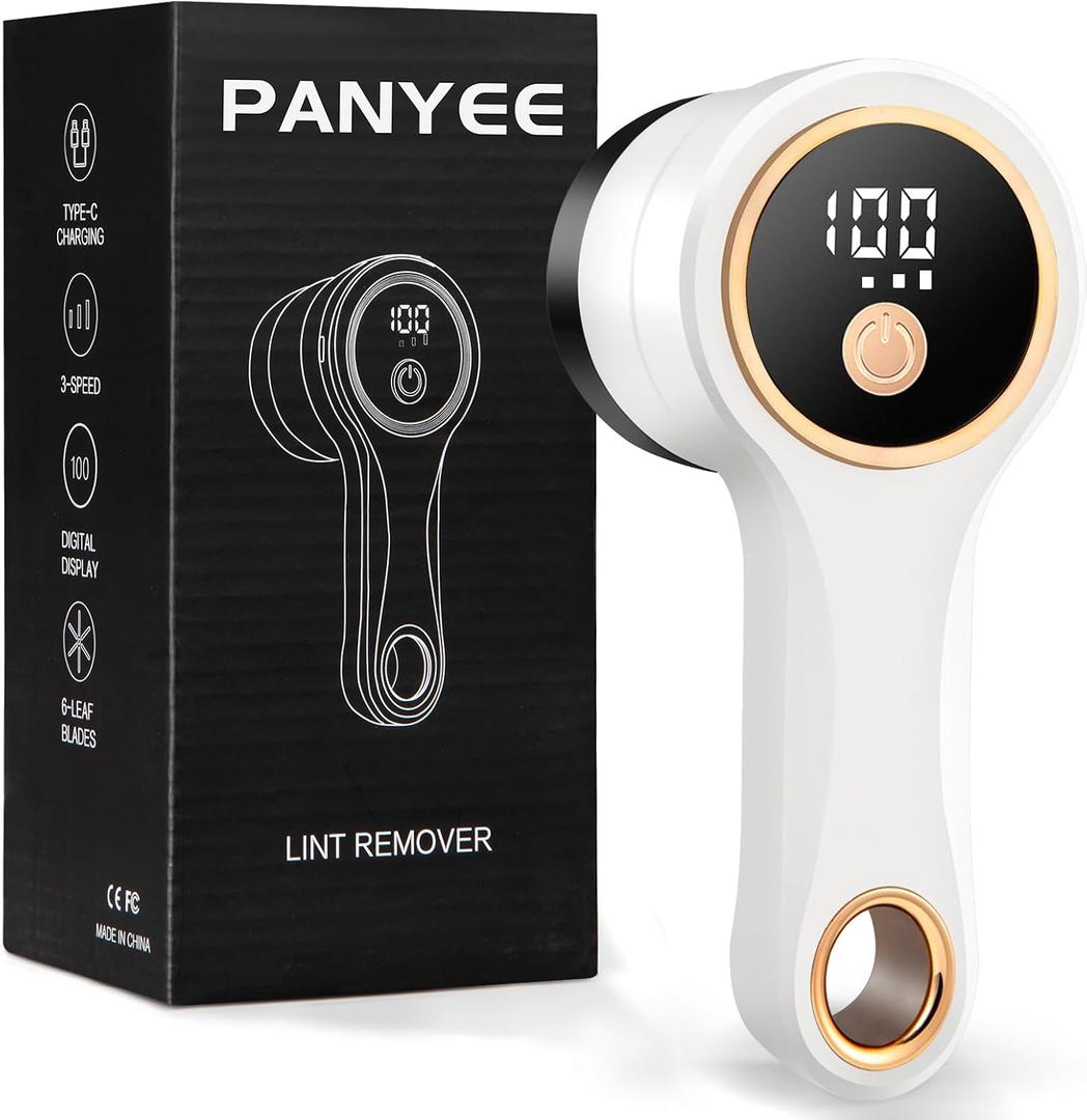 Rechargeable Fabric Shaver,Lint Remover with Digital Display,Electric Portable Sweater Shaver Lint Shaver with 3 Speeds,6 Leaf Blades,Remove Pilling from Clothes,Furniture, Couch, Sweater, Blanket