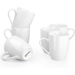 GBhome 12 oz Coffee Mugs Set of 6, Off White Mugs with Large Handle for Man, Woman, Dad, Mom, Light Weight Coffee Mugs for Latte/Cappuccino/Cocoa/Milk, Dishwasher & Microwave Safe