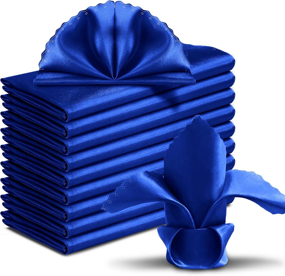 60 Pieces Royal Blue Satin Napkins 20x20 Inches Satin Cloth Napkins, Square Satin Napkins with Scalloped Edges, Elegant & Silky Table Napkins for Restaurant Banquet Wedding