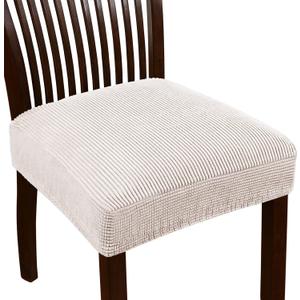Turquoize Stretch Dining Chair Covers Seat Covers for Dining Room Chair Covers Set of 6Removable Washable Kitchen Chair Seat Cushion Slipcovers Protector, Ivory White