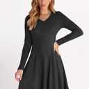 ANRABESS Women Long Sleeve Ribbed Knit Short Dresses 2026 Spring V Neck Casual Swing A Line Sweater Dress (Black, L)