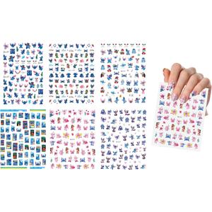 6 Sheets Mixture Cute Kawaii Cartoon Nail Art Stickers Decal for Nail ArtNail Design Nail Art Supplies Cute Nail Decals for Girls Women Manicure Decoration (Blue)