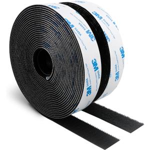 3M Hook and Loop Self Adhesive Tape 1" x 20Ft (240 Inch) 9448A Sticky Back Interlocking Nylon Fabric Fastener Heavy Duty Adhesion Strip Tape Black(9448AF)