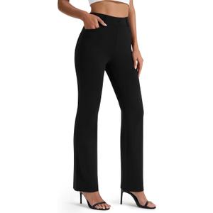 AFITNE Women's Yoga Dress Pants Stretchy Straight Leg Bootcut Work Travel Pants Business Office Casual Slacks with Pockets 27" Black, L