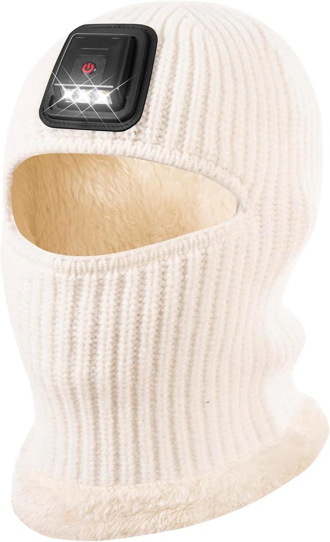Kids Balaclava Knitted Warmer Windproof Hat Full Ski Face Mask Winter Warm Skull Cap with Light Boys Girls