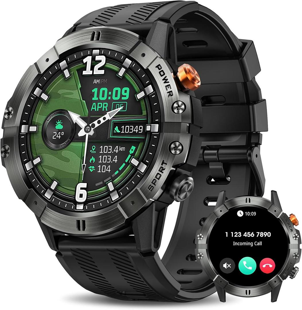 Smart Watches for Men(Waterproof/Call/Answer), Rugged Military Smart Watch with Heart Rate/Oxygen/Pressure/Sleep Monitor/124 Sports Modes, Fitness Tracker Tactical Watch for Android Phones/iPhone