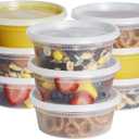 GUSTO [48 Sets - 8 oz. Plastic Deli Disposable Food Storage Containers with Airtight Lids - Slime Containers (Formerly Comfy Package)
