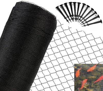 JUNFLYING 15x40 Ft Pond Netting for Leaves, 1/2 in Fine Mesh, Strong Woven Koi Fish Net Cover, Against Birds, Cats & Predators, Stakes Included