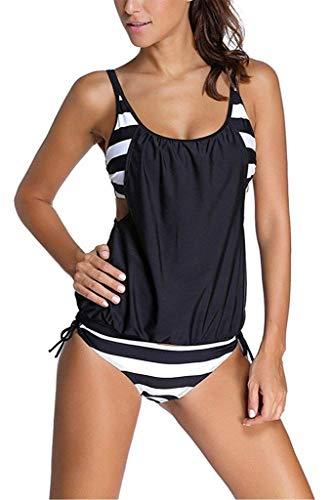 Women's Tankini Vest Two Pieces No Underwire Push-up Top and Bottom Triangle Swimsuit Swimwear Set, Black, Size: XXXL