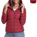 Valennia Women's Short Down Coat Packable Puffer Jacket With Hooded Winter Ultra Light Outerwear, Wine Red M