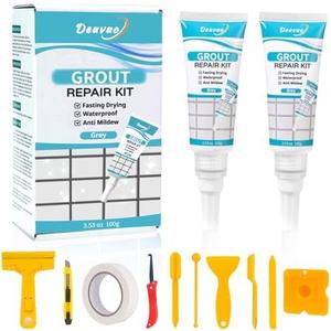 Deuvuo Gray Grout Repair Kit,12 Pcs Gray Caulk Grout Filler for Tile Floor, Grey Grout Paint Pen Tube for Shower Bathroom Kitchen, Fast Drying and Odorless, Restore Grout Line
