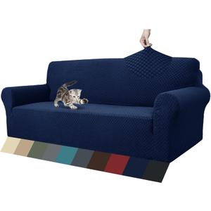 ZNSAYOTX 1 Piece Jacquard Couch Covers for 3 Cushion Couch Living Room High Stretch Sofa Cover Pets Dogs Friendly Anti Slip Thickened Slipcovers Furniture Protector (Sofa, Navy Blue) (Large (71"-90"))