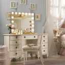 Ratsamee Gold Hollywood Vanity Mirror with Lights, 15 Dimmable Bulbs, 3 Color Lights,Make Up Lighted Mirror, Aluminum Metal Frame, USB Charging Port23" x 18"