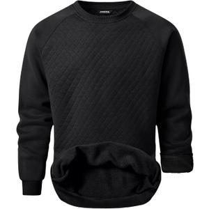 JMIERR Men's 2025 Casual Crewneck Dress Sweatshirts Pullover Fall Fleece Diamond Texture Warm Winter Comfy Long Sleeve (Black, S)