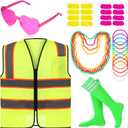 Neon Outfit Neon Costume Accessories Reflective Vest Sunglasses Necklace Bracelet for Glow Party Football Game (37# Fruit Green/White Bars)