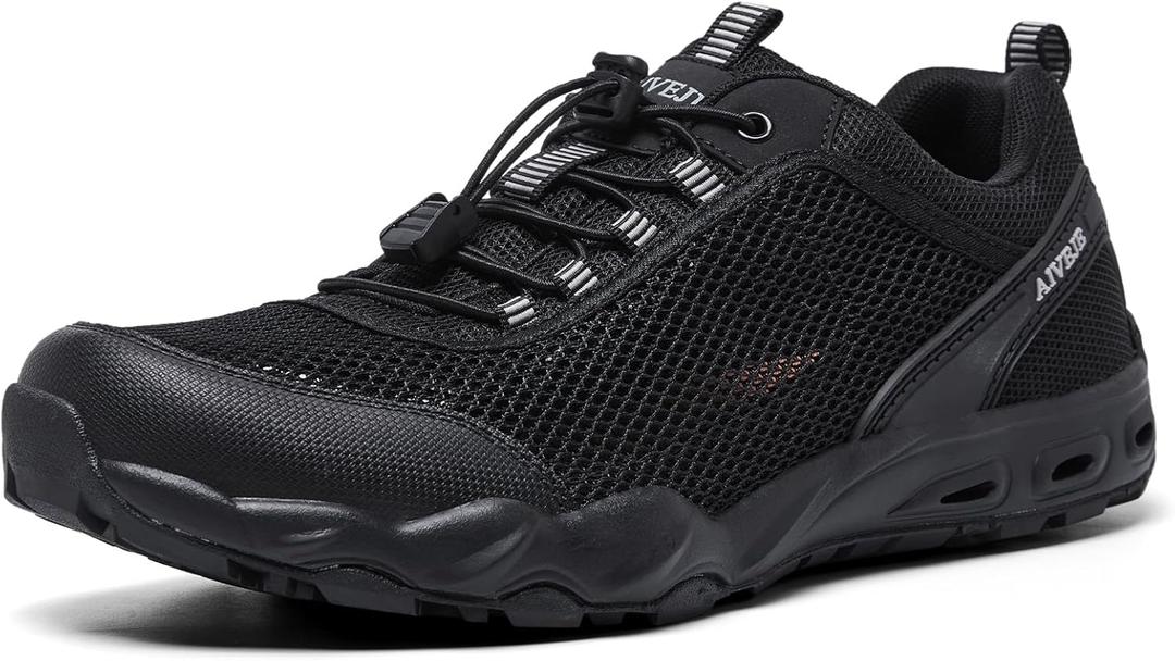 Mens Amphibious Water Shoes - Summer Hiking Athletic Water Sandals Closed Toe Aqua Sneakers (10.5, Black-1)