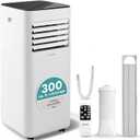 SereneLife Portable Conditioner, 8000 BTU 3-in-1 Compact Standing Air Conditioner for Rooms Up to 300 Sq. Ft., Energy Efficient Floor AC Unit with Remote Control, Universal Casters, Window Mount Kit (White)