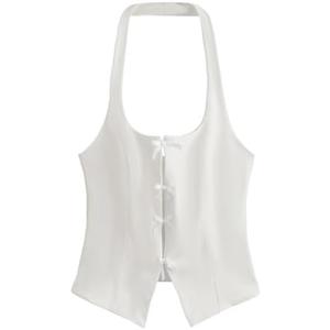 Milumia Women's Backless Halter Crop Top Y2K Bow Front Cut Out Sleeveless Going Out Tank Tops Size S