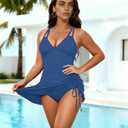 Women's One Piece Swimsuit,Tummy Control Bathing Suit,Crisscross Tie Back Swim Dress 2026 (Blue, L)