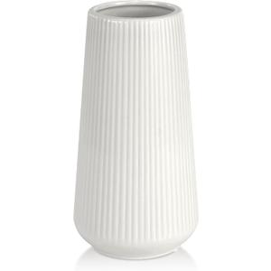White Ceramic Vase, GUKJOB Small Cute Flower Vase for Pampas Grass, Home, Living Room, Dining Table, Farmhouse, Office Decor, Bedroom, Table, and Kitchen Shelf (White)