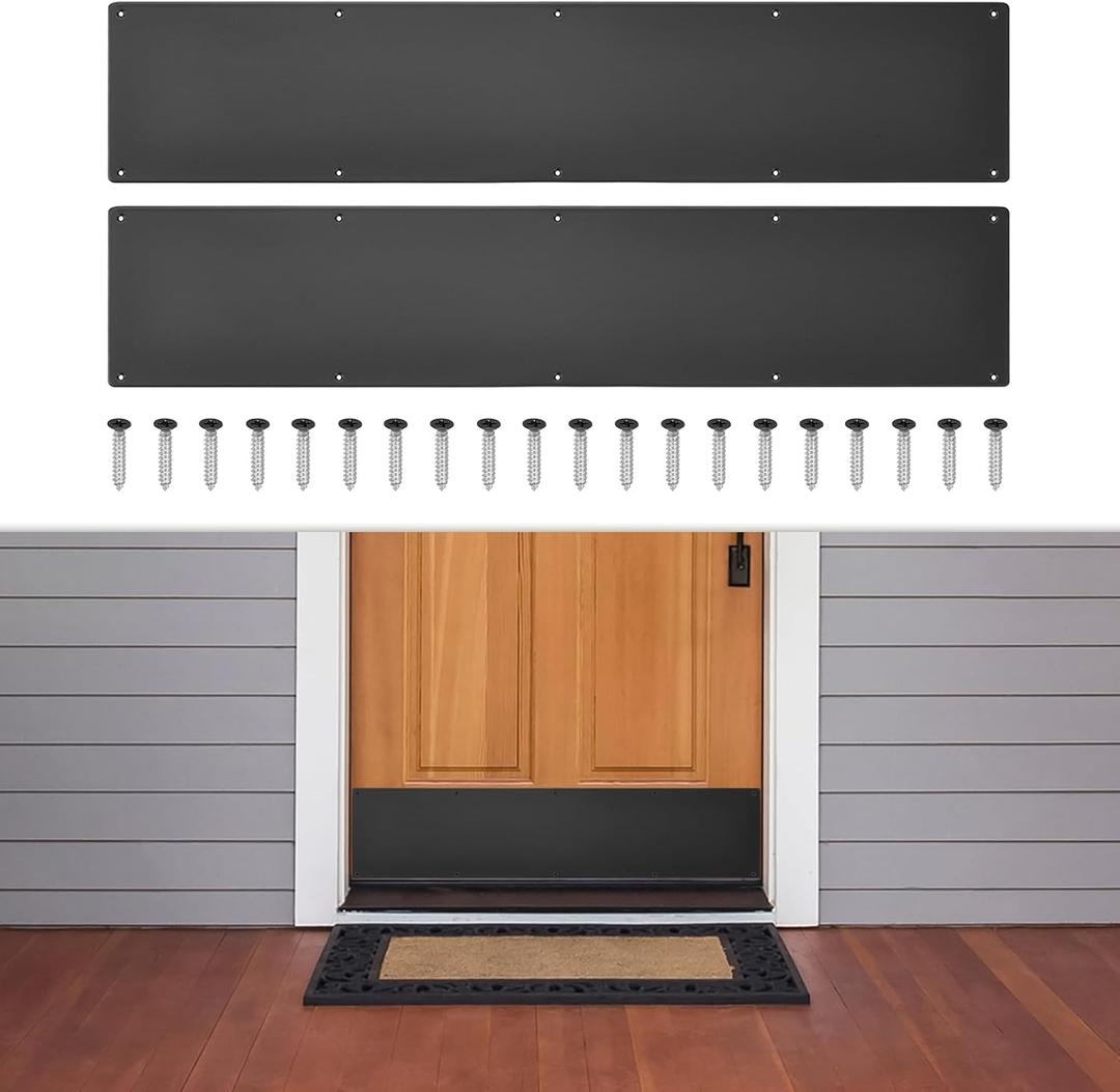 2 Pcs Door Kick Plates - 6 x 30 Inches Kick Plates for Exterior Interior Doors Protection Decor, 1.5mm (1/16 Inch) Thickness Rectangular Aluminum Door Push Plate (Black)