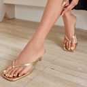 Mindeeryy Thong Sandals Kitten Heels Square Toe Flip Flops Slip On Heels for Women Kitten Heel Sandals Low Heel 2.4 Inch for Casual Gold 7