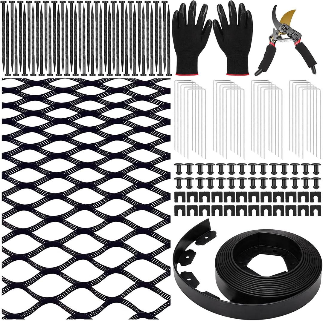 4-in-1 Landscaping Grid Kit Including 40x4 ft 2" Depth Gravel Grid 1880 Lbs Per Sq ft 33ft Garden Edging Pruning Shears Gloves with Spikes Heavy Duty Geocell for DIY Patio Walkway Driving