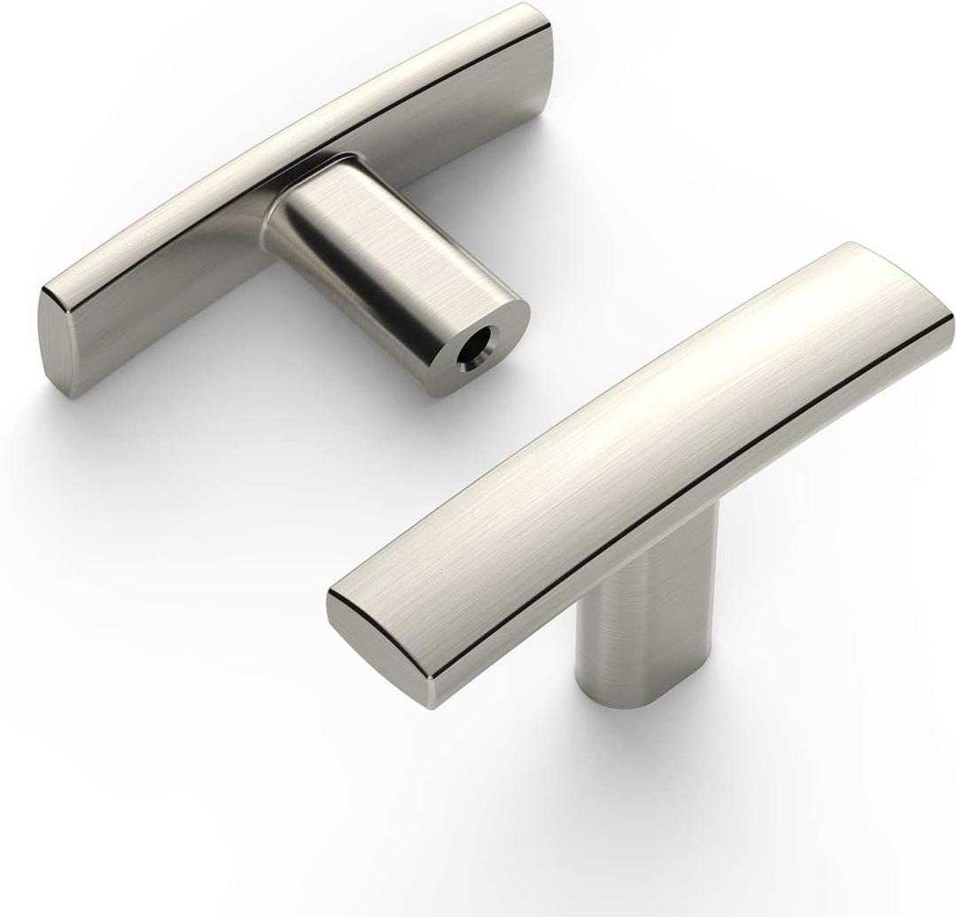 Amerdeco 10 Pack Brushed Satin Nickel Cabinet Knobs Single Hole Cabinet Handles 2 Inch Solid Zinc Alloy Cupboard Drawer Knobs Kitchen Cabinet Knobs T Bar Hardware ZH0003BSNK