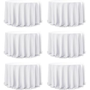 6-Pack White Round Tablecloths, 132 Inches, Stain-Resistant Polyester for 6-8 Ft Round Tables - Washable Table Covers for Weddings, Banquets, Birthday Parties, Events