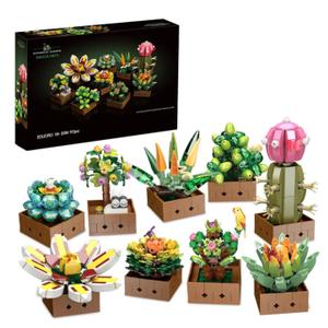 Educiro Flower Botanical Bonsai Building Set, Succulent Building Toys Block - 9 Pack, for Home Decor, Valentine's Day, Mother's Day, Christmas for Adults and Kids - 913pcs