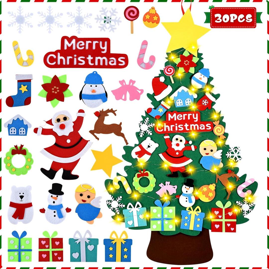 2 x HmiL-U Felt Christmas Tree - 3.4 FT Christmas Decorations for Toddlers with 30 Pcs Ornaments,DIY Xmas Gifts for Door Wall Hanging Decorations