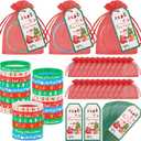 Liliful 72 Pcs Christmas Gifts 24 Set Christmas Students Gifts, Xmas Silicone Wristbands with Gift Label Tags and Organza Bags for Kids Stocking Stuffers Classroom Gift Party Favors(Merry Style)