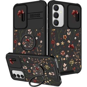 Goocrux for Samsung Galaxy S24 FE Case - Women Girls Cute Phone Cover Girly Pretty Flower Floral Unique Aesthetic Design Slide Camera Cover with Ring Stand Holder for Samsung S24 FE Case 6.7"