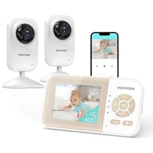 ebemate Video Baby Monitor Camera with 2 Camera,2.8" LCD Screen Video & Audio No Glow Night Vision, 2-Way Talk Audio Cam Baby Monitoring 1200FT Range EBE28-2