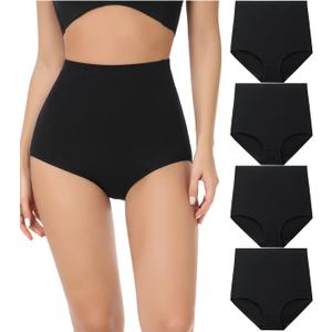 wirarpa Women's Underwear Cotton Super High Waisted Briefs Stretch Full Coverage Panties 4 Pack (X-Large, Black)