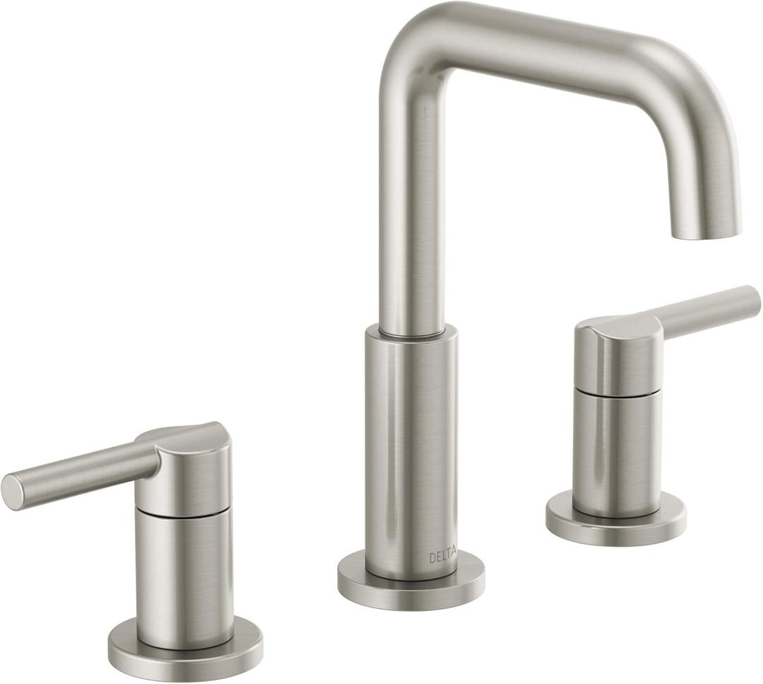 Delta Faucet Nicoli Widespread Bathroom Faucet Brushed Nickel, Bathroom Faucet 3 Hole, Bathroom Sink Faucet, Drain Assembly, Stainless 35849LF-SS