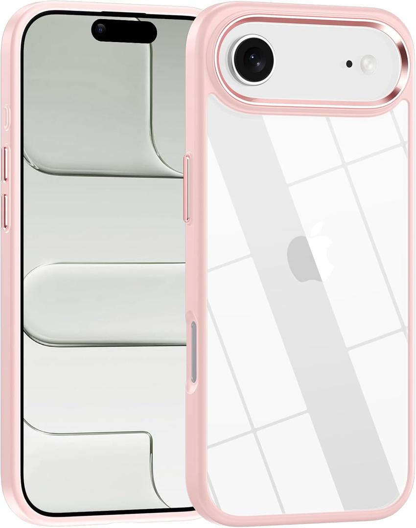 for iPhone 17 Air case,Crystal Clear Hard PC Back +Soft TPU Frame Shockproof Military-Drop Protection,Classic Hybrid Case for iPhone 17 Air-6.5" (Light Pink)