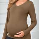 Yousify Womens Maternity Tops V Neck Long Sleeve Fitted Tunic Shirts Casual Basic Tees Mama Pregnancy Clothes (Brown)