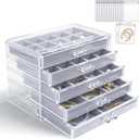 KAMIER Earring Jewelry Organizer with 20 Pcs Portable Jewelry Bag, Clear Acrylic Jewelry Organizer Box for Women with 5 Drawers for Earrings Ring Bracelet Necklace (Gray)