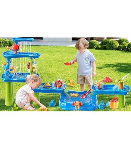 PEADUCK Water Table for Kids 3 4 5 6 7 Years Old, 3-Tier 4 Areas Water Table Activity Sensory Outside Toys for Toddlers 3-5, Beach Backyard Outdoor Play Table Gift for Boys Girls