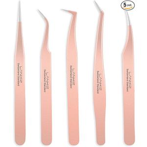 LANKIZ Eyelash Extension Tweezers Set 3 PCS for Eyelash Extensions Stainless Steel Lash Tweezers for Volume Lash ExtensionsRose Gold pinzas para pestaas pelo a pelo