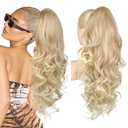 REECHO Ponytail Extension, 24" Claw Clip in Long Curly Wavy Ponytail Hair Extension Jaw Clip on Pony Tails Hairpiece for Women - Dark Blonde with Light Ends