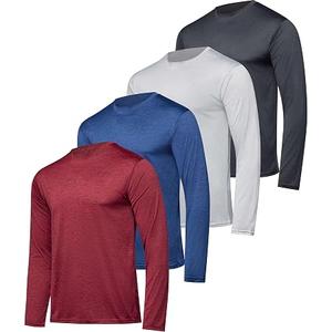 Real Essentials 4 Pack: Mens Long Sleeve Dry Fit T Shirts Hiking Fishing Workout Gym Work Sun UPF 50 Wicking Running Tee, Size Large