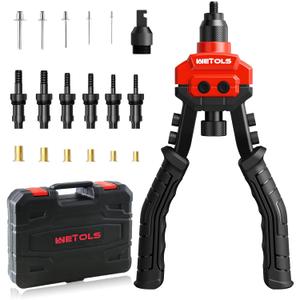 WETOLS 3 in 1 Rivet Nut Tool, Rivet Gun, Reamer Set, Professional Rivet Gun Kit with 5 Rivet Heads and 6 Metric & SAE Mandrels, Hand Riveter Tool with 50 Rivets and 60 Rivet Nuts, Sturdy Case, WE-890